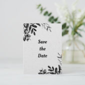 ヴィンテージ ブラック&ホワイト ボタニカル リーフ ウェディング ポストカード (スタンド正面)