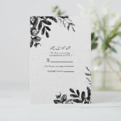 ヴィンテージ ブラック＆ホワイト ボタニカル リーフ ウェディング 出欠カード (スタンド正面)