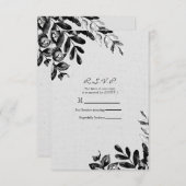 ヴィンテージ ブラック＆ホワイト ボタニカル リーフ ウェディング 出欠カード (正面/裏面)