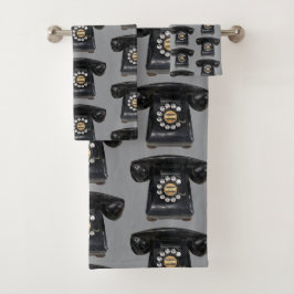 ヴィンテージ ブラック ロータリーフォン  バスタオルセット