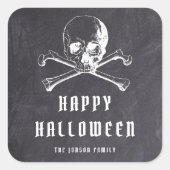 ヴィンテージ ブラック 海賊 ドクロ&ボーン ハロウィン スクエアシール (正面)