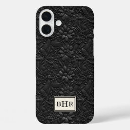 ヴィンテージ ブラック 装飾革 モノグラム入り iPhone 16 PLUSケース