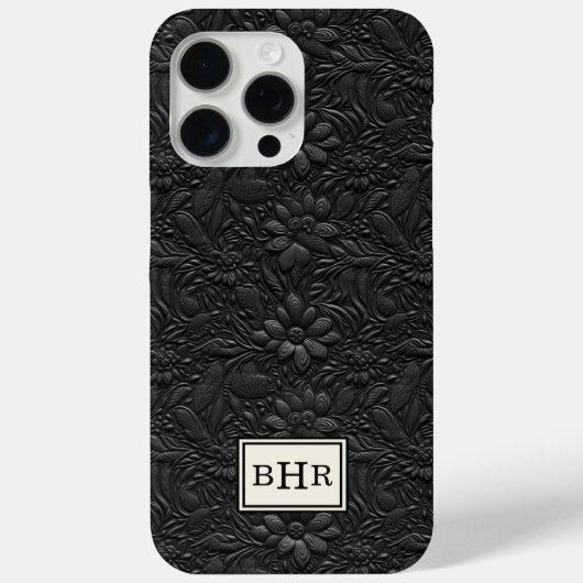 ヴィンテージ ブラック 装飾革 モノグラム入り Case-Mate iPhoneケース (裏面)