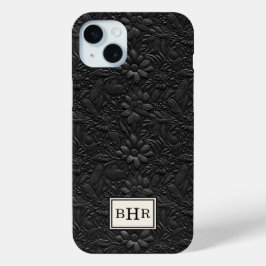 ヴィンテージ ブラック 装飾革 モノグラム iPhone 15 MINIケース