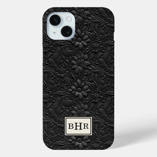 ヴィンテージ ブラック 装飾革 モノグラム Case-Mate iPhoneケース (裏面)