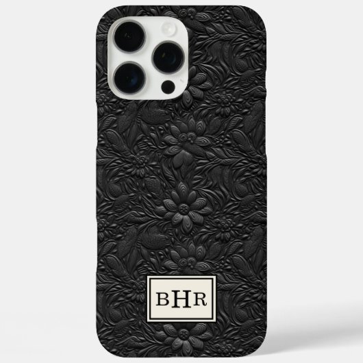 ヴィンテージ ブラック 装飾革 モノグラム Case-Mate iPhoneケース (裏面)
