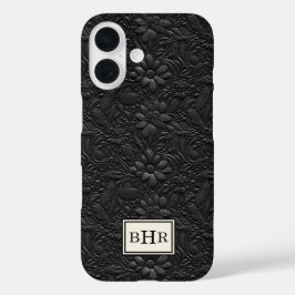 ヴィンテージ ブラック 装飾 レザー モノグラム iPhone 16ケース