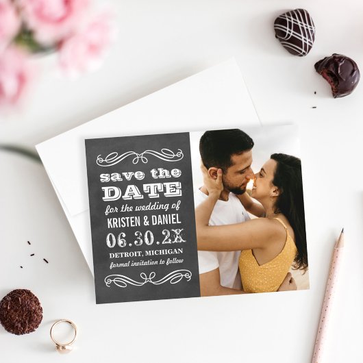 ヴィンテージ ブラック 黒板 結婚式 写真 セーブザデート