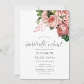 ヴィンテージ ブラッシュとバーガンディー ハッチェロレッテ ウィークエンド 招待状 (正面)