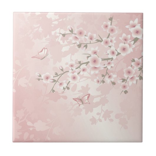 ヴィンテージ ブラッシュピンク 桜 タイル (正面)