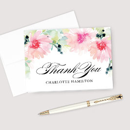 ヴィンテージ ブラッシュ スプリング フローラル ウォーターカラー ウェディング サンキューカード