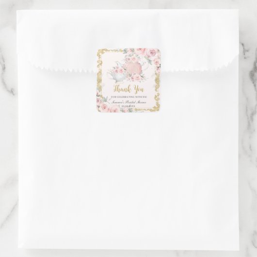 ヴィンテージ ブラッシュ フローラル ハイ ティー パーティー ブライダル シャワー スクエアシール (バッグ)