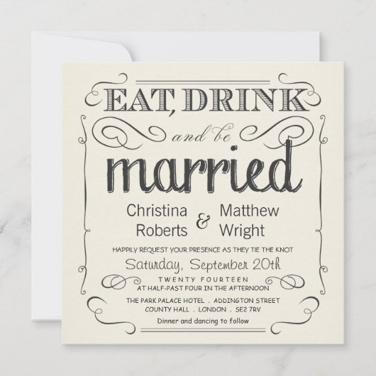 ヴィンテージ·ブラ素朴ック&クリーム·結婚式招待状 招待状 (正面)