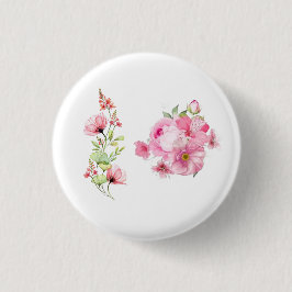 ヴィンテージ ブルッシュピンクの芍薬の花の写真 缶バッジ