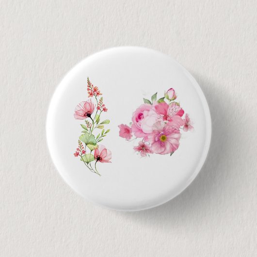 ヴィンテージ ブルッシュピンクの芍薬の花の写真 缶バッジ (正面)