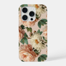 ヴィンテージ ブルッシュ ピオニー クリーム フローラル柄 iPhone 15 PROケース