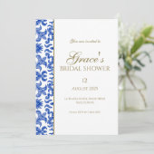 ヴィンテージ ブルーとホワイトのブライダルシャワー招待状 招待状 (スタンド正面)
