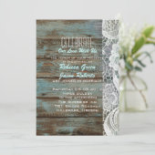 ヴィンテージ ブルーの納屋の木とレースのカントリー ウェディング 招待状 (スタンド正面)
