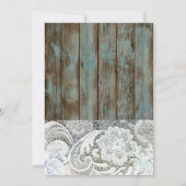 ヴィンテージ ブルーの納屋の木とレースのカントリー ウェディング 招待状 (裏面)