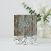 ヴィンテージ ブルーの納屋の木のレースのカントリー ウェディング 招待状 (スタンド正面)