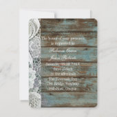 ヴィンテージ ブルーの納屋の木のレースのカントリー ウェディング 招待状 (裏面)