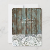 ヴィンテージ ブルーの納屋の木のレースのカントリー ウェディング 招待状 (正面)