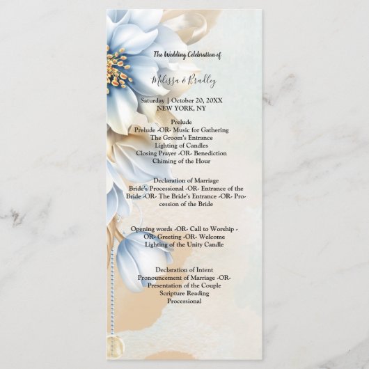 ヴィンテージ ブルーの花の式典プログラム プログラム (正面)