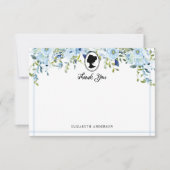 ヴィンテージ ブルーの花 ブリジャートン ブライダルシャワー サンキューカード (正面)