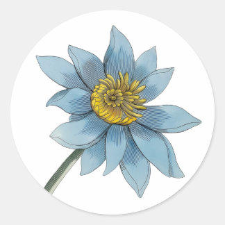 ヴィンテージ ブルーウォーターリリー 蓮の花 スピリチュアルアート ラウンドシール