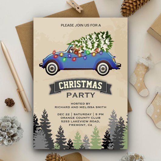 ヴィンテージ ブルーカーのクリスマスパーティー 招待状