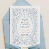 ヴィンテージ ブルークロス フラワーバプテスマ招待状 招待状