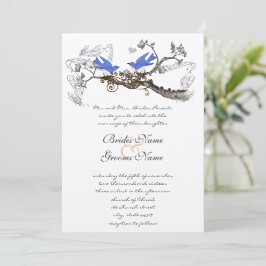 ヴィンテージ ブルーバードの結婚式の招待状 #2 招待状 (スタンド正面)