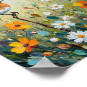 ヴィンテージ ブルーバードの草原の花の芸術 ポスター (角)
