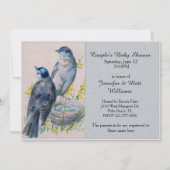 ヴィンテージ ブルーバード ベビーシャワー 招待状 (正面)