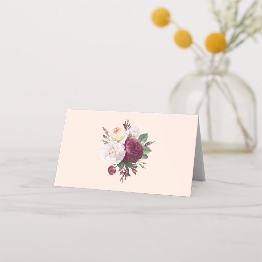 ヴィンテージ ブルームス フラワーの結婚式の席札 プレイスカード (裏面)