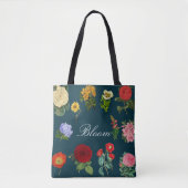 ヴィンテージ・ブルーム 黒の花柄 ダークボタニカル トートバッグ (正面)