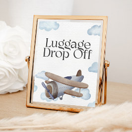 ヴィンテージ ブルー飛行機 荷物預かり パーティー看板 ポスター