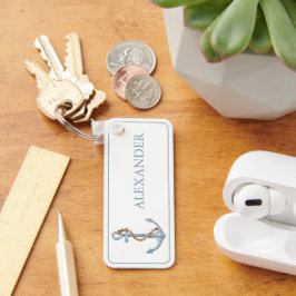 ヴィンテージ ブルー アンカー ウィズ ロープ パーソナライズド キーホルダー