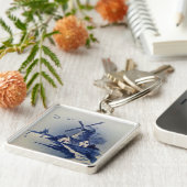 ヴィンテージ・ブルー・アンド・ホワイト・デルフト・ア絵画ートワーク キーホルダー (側面)