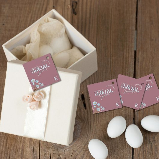 ヴィンテージ ブルー ウォーターカラー フローラル ブライダル シャワー フェイバータグ