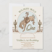 ヴィンテージ ブルー グリーン バッカルー ウエスタン 1歳の誕生日 招待状 (正面)