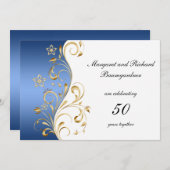 ヴィンテージ ブルー ゴールド スワール 50周年 結婚記念日 招待状 (正面/裏面)