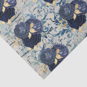 ヴィンテージ ブルー ゴールド フローラル ダマスク パターン 薄葉紙 (詳細)