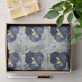 ヴィンテージ ブルー ゴールド フローラル ダマスク パターン 薄葉紙 (ギフト)