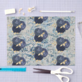 ヴィンテージ ブルー ゴールド フローラル ダマスク パターン 薄葉紙 (クラフト)