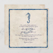 ヴィンテージ ブルー シーホース ビーチ ウェディング 招待状 (正面/裏面)