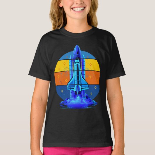 ヴィンテージ ブルー スペースシャトル 宇宙船 Tシャツ (正面)