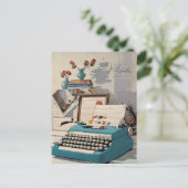 ヴィンテージ ブルー タイプライター デスク パーソナル レトロ ポストカード (スタンド正面)