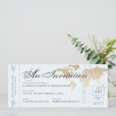 ヴィンテージ ブルー タン 旅行目的地の搭乗券 招待状 (スタンド正面)