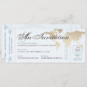 ヴィンテージ ブルー タン 旅行目的地の搭乗券 招待状 (正面/裏面)